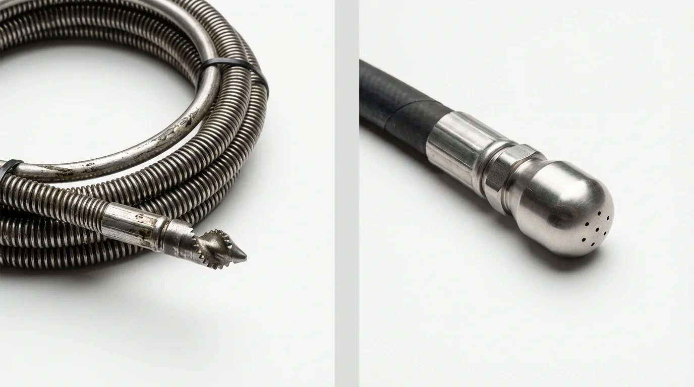 Drain snake cable and hydro jetting nozzle used for drain cleaning in Grants, NM