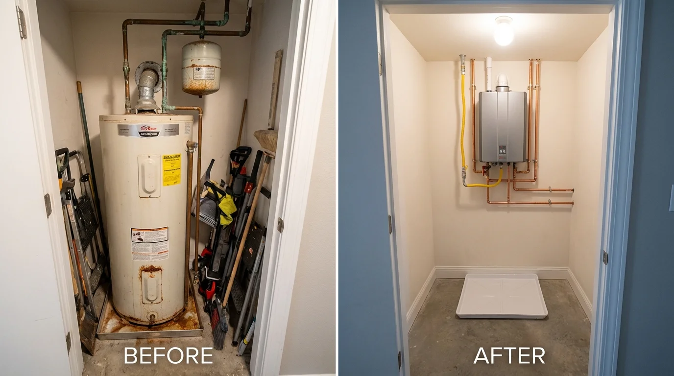 Tank water heater versus wall-mounted tankless unit comparison for Grants, NM homeowners
