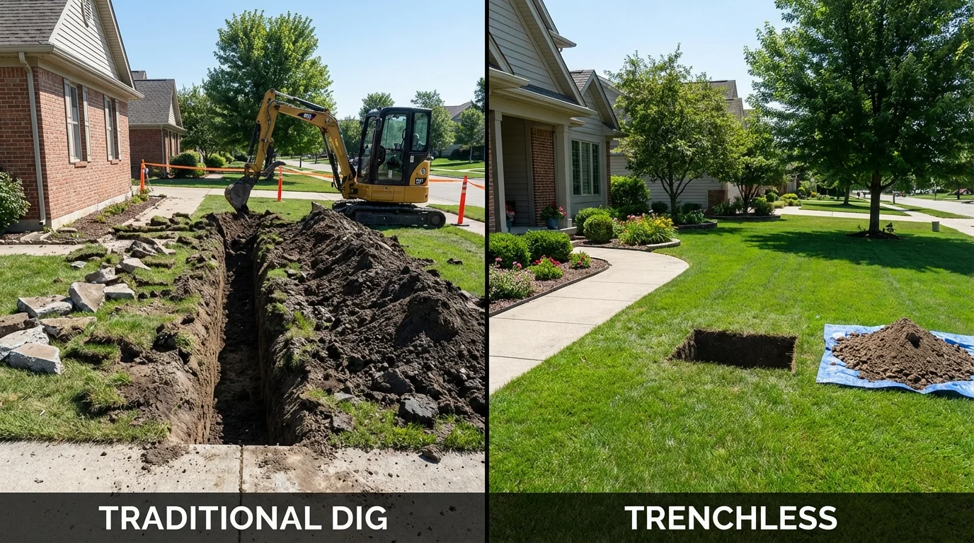 Trenchless sewer repair with minimal yard damage versus traditional excavation in Grants, NM